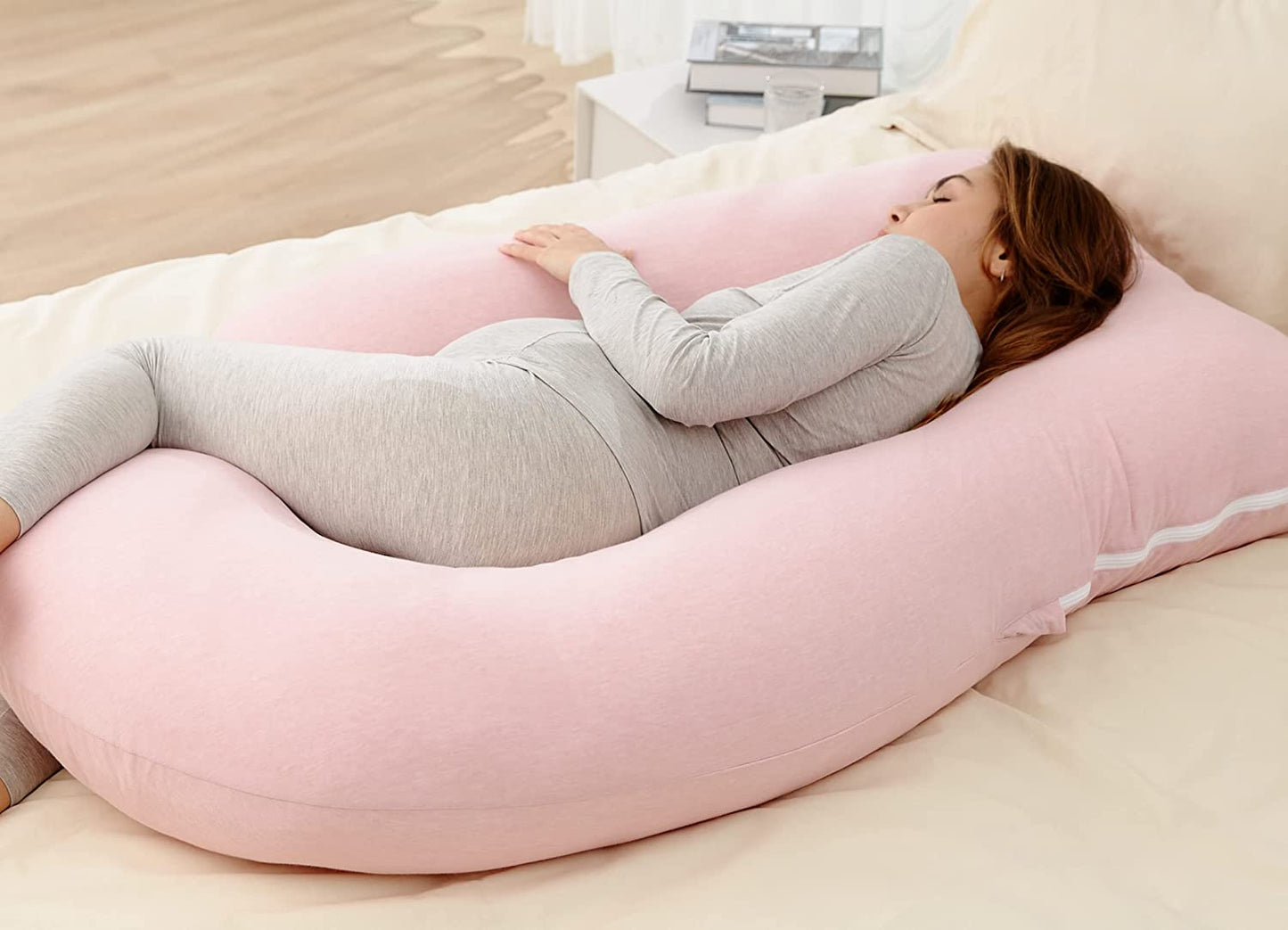 Maternity Pillow | Full Body Support Pillow With Inner - Ball Fiber Filled | U-Shaped - Fine Quality