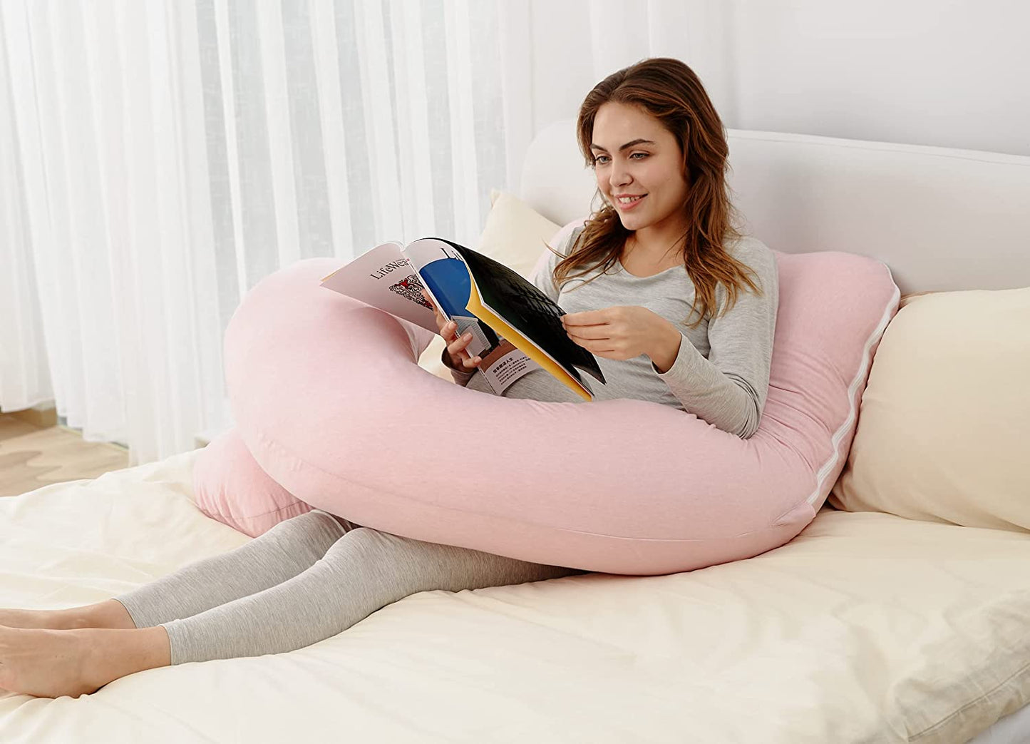 Maternity Pillow | Full Body Support Pillow With Inner - Ball Fiber Filled | U-Shaped - Fine Quality