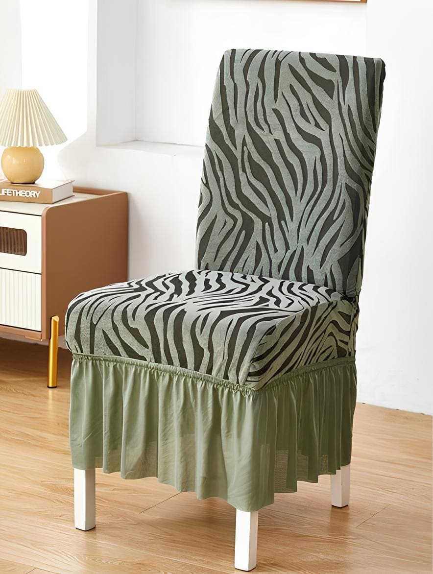 Zebra Velvet  Dining Chair Cover  With Skirt